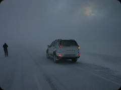 Schneesturm auf dem Weg zum Geysir